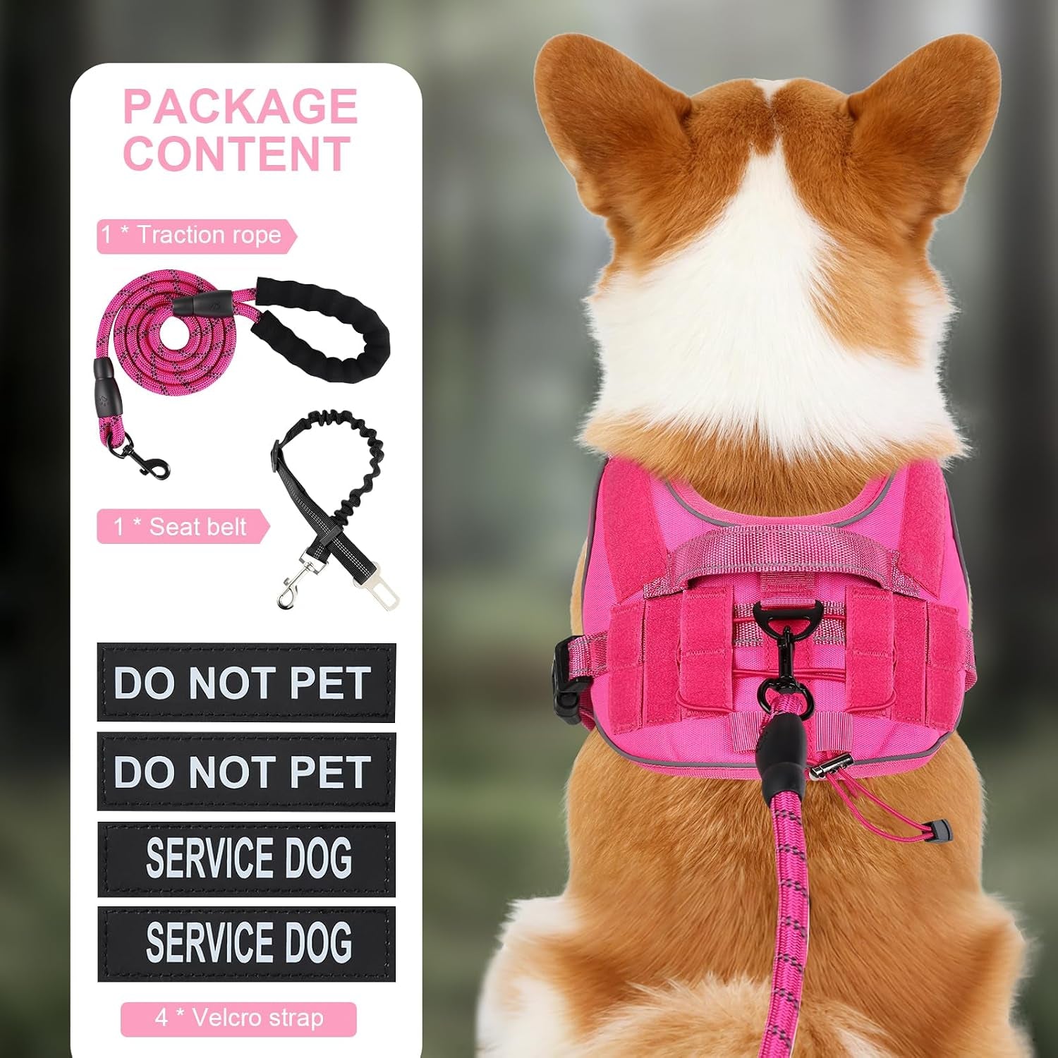 Service Dog Vest, No Pull Dog Harness Small Medium Sized Dog, Service Dog Harnesses and Leash Set, Reflective Easy Walk Dog Vest Harness with Handle, Service Animal Vest for Dogs(Pink, M)