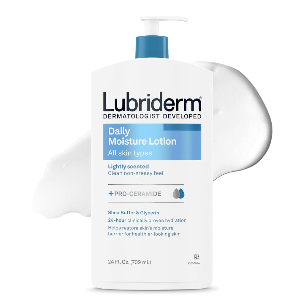 Lubriderm Daily Moisture Lotion + Pro-Ceramide, Shea Butter & Glycerin, Hydrating Face, Hand & Body Lotion, 24-Hour Moisturizer for Dry Skin, Paraben & Dye Free, Scented, Non-Greasy 24 FL OZ Pack of 3
