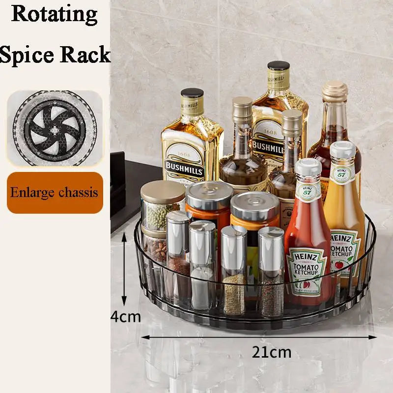 360° Rotating Seasoning Storage Rack Kitchen Storage Spice Rack Non-Slip Cabinet Organizer Tray Plate Cosmetic Organizer Bin
