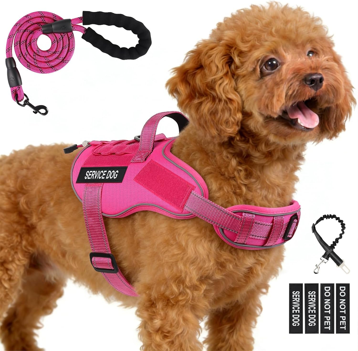 Service Dog Vest, No Pull Dog Harness Small Medium Sized Dog, Service Dog Harnesses and Leash Set, Reflective Easy Walk Dog Vest Harness with Handle, Service Animal Vest for Dogs(Pink, M)