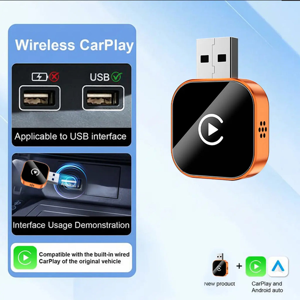 【Yurnlv】 New 2026 Carplay Wireless Carplay Adapter for Iphone/Android, Orange, Hands-Free Calls, Wireless Adapter, Electronic Charger, Carplay Adapter
