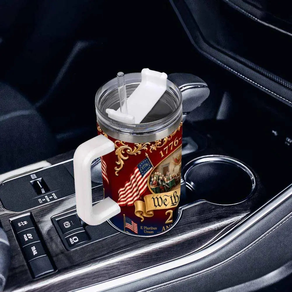 We the People 250Th Anniversary Patriotic Car Cup (40Oz/30Oz/20Oz) American Independence Print Double Wall Stainless Steel Leakproof Keeps Drinks Hot or Cold Perfect for Office Travel Outdoor Events Holiday Celebration Gift for Friends Summerwins