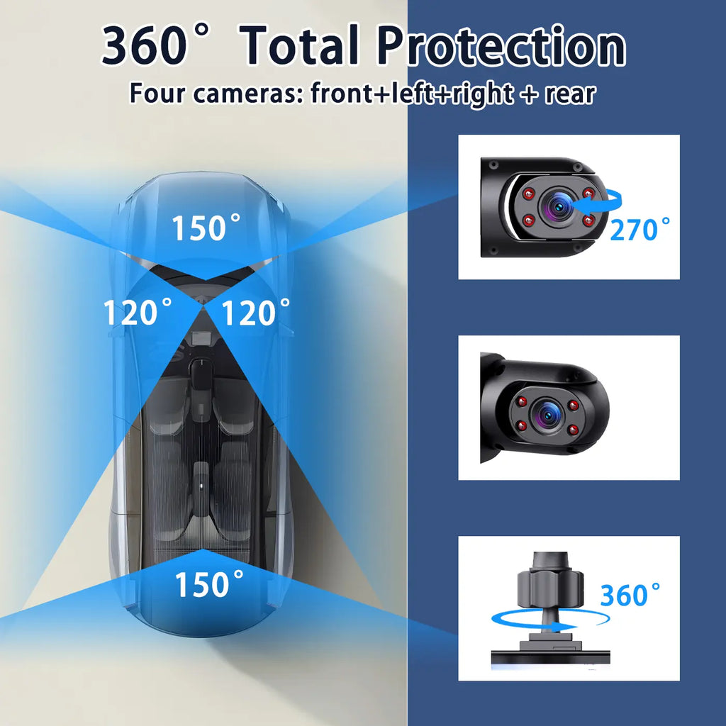 4 Channel 1080P Car Dash Cam 64GB SD Card 24/7 Parking Mode Front Rear Left Right HD Screen Loop Recording Wide Angle G Sensor Accident Evidence Car Safety Recorder Car Gadgets Tech Gifts #Dashcam #FYP #Cartok #Safetyfirst Tiktokshopsprin Driving Camera