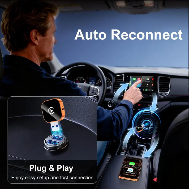 【Yurnlv】 New 2026 Carplay Wireless Carplay Adapter for Iphone/Android, Orange, Hands-Free Calls, Wireless Adapter, Electronic Charger, Carplay Adapter