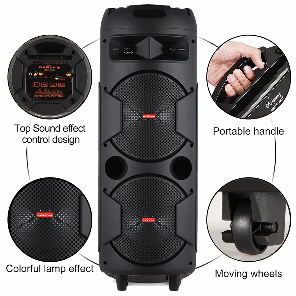 Portable Wireless Bluetooth Speaker Daul 8 Inch Subwoofer Indoor Outdoor Party Sound Box with Microphone Remote Control AUX FM LED
