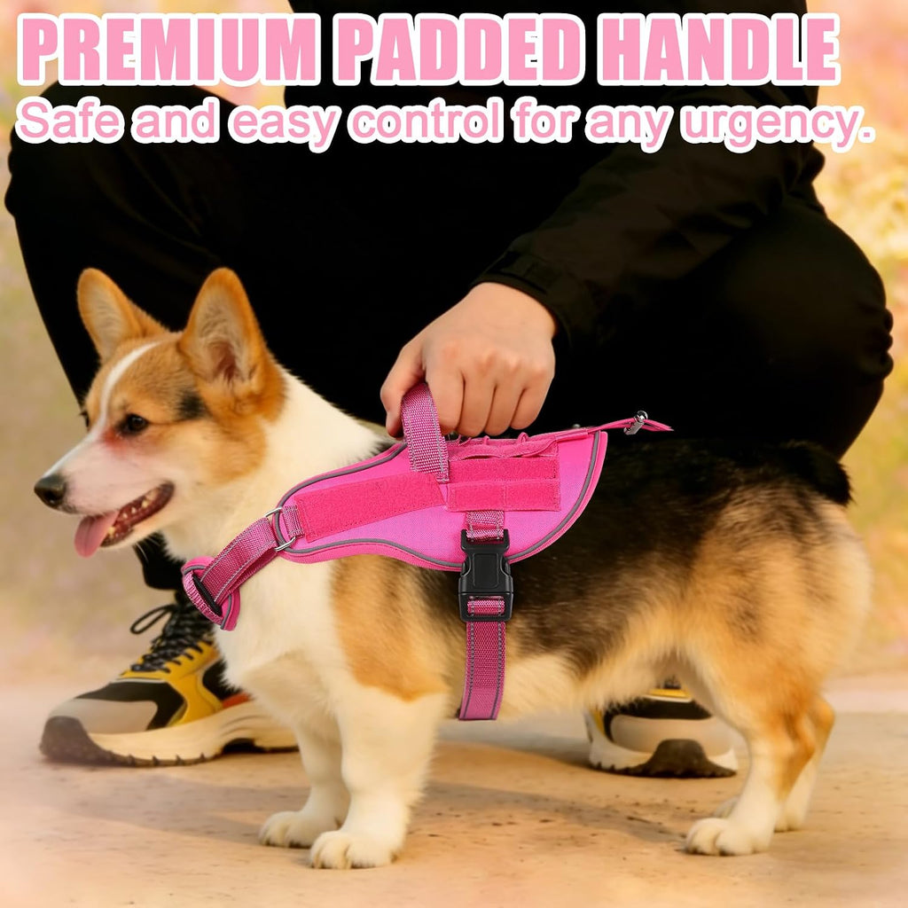 Service Dog Vest, No Pull Dog Harness Small Medium Sized Dog, Service Dog Harnesses and Leash Set, Reflective Easy Walk Dog Vest Harness with Handle, Service Animal Vest for Dogs(Pink, M)