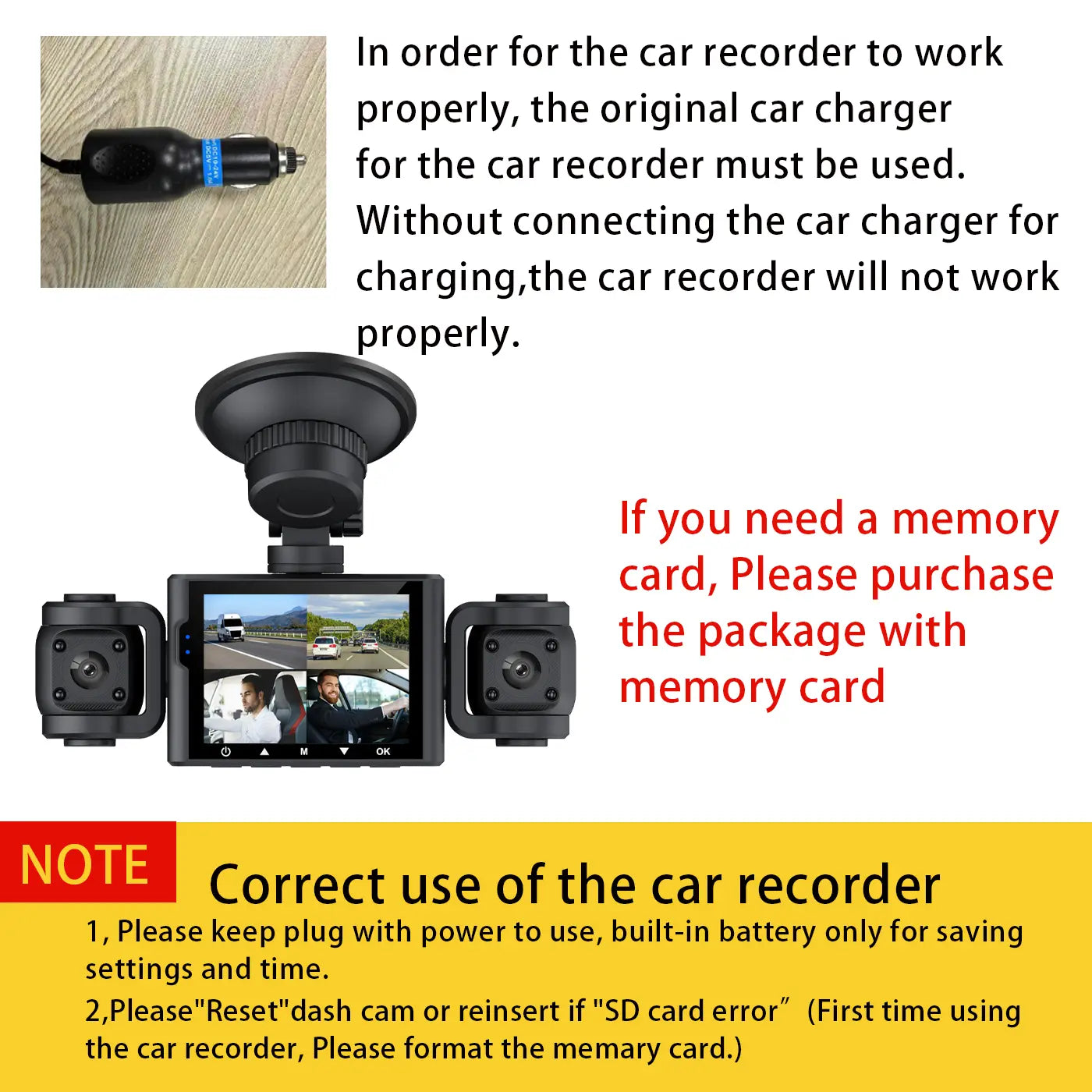 4-Channel 360° Dash Camera with 1080P Resolution, Night Vision, 24-Hour Parking Mode, and 64GB Memory Card - Front, Rear, and Interior Automotive Video Recorder