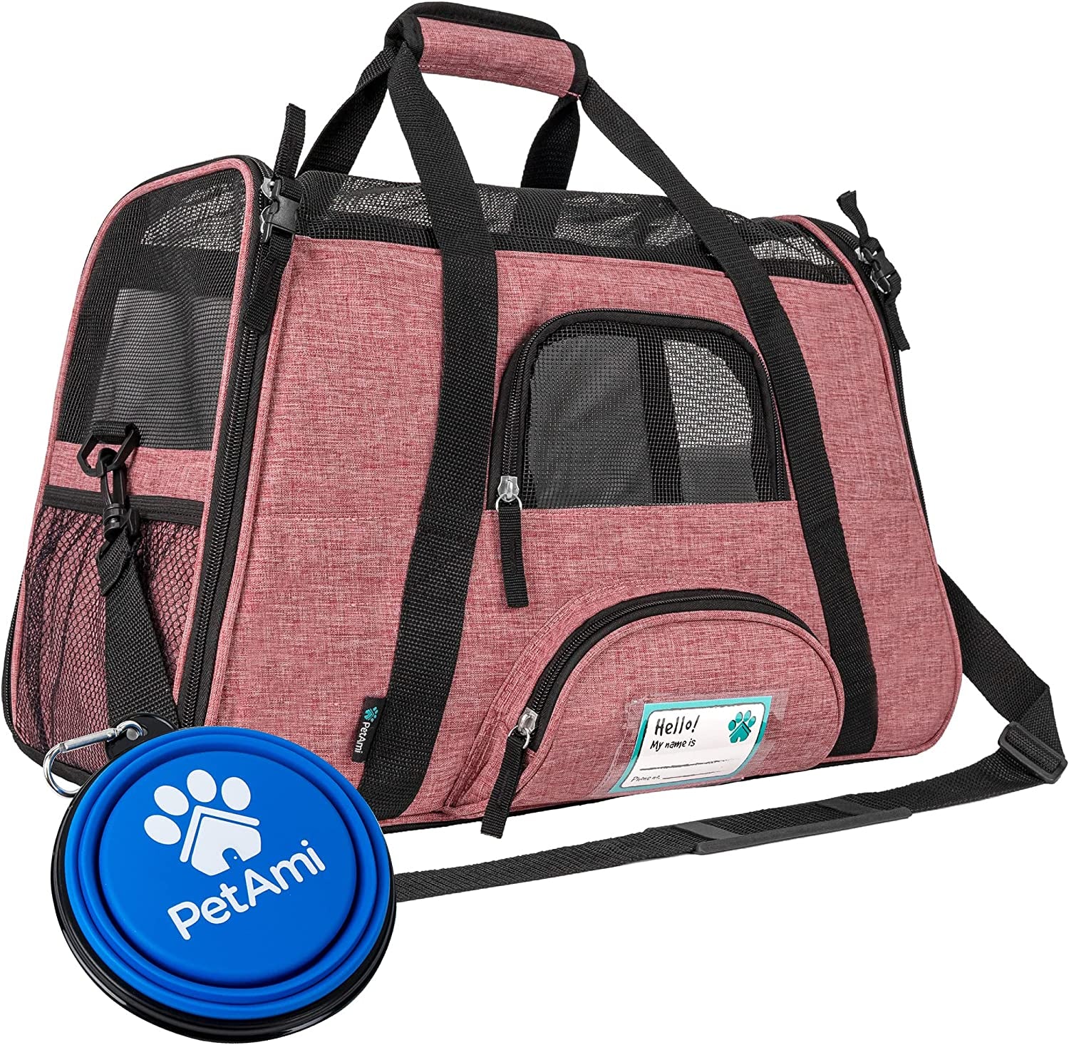 Airline Approved Pet Carrier for Cats & Small Dogs, Soft Sided TSA Travel Carrier Bag with Sherpa Bed, Breathable Mesh Ventilation, Collapsible Bowl, up to 18 Lbs, Large Heather Purple