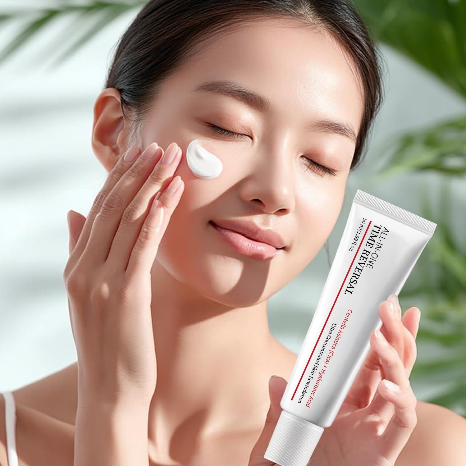 2PCS All-In-One Time Reverse Cream with Centella Asiatica (Cica), Deeply Moisturizes and Nourishes the Skin, Nourishing, Hydrates, Firms & Reduces Wrinkles, Collagen & Hyaluronic Acid
