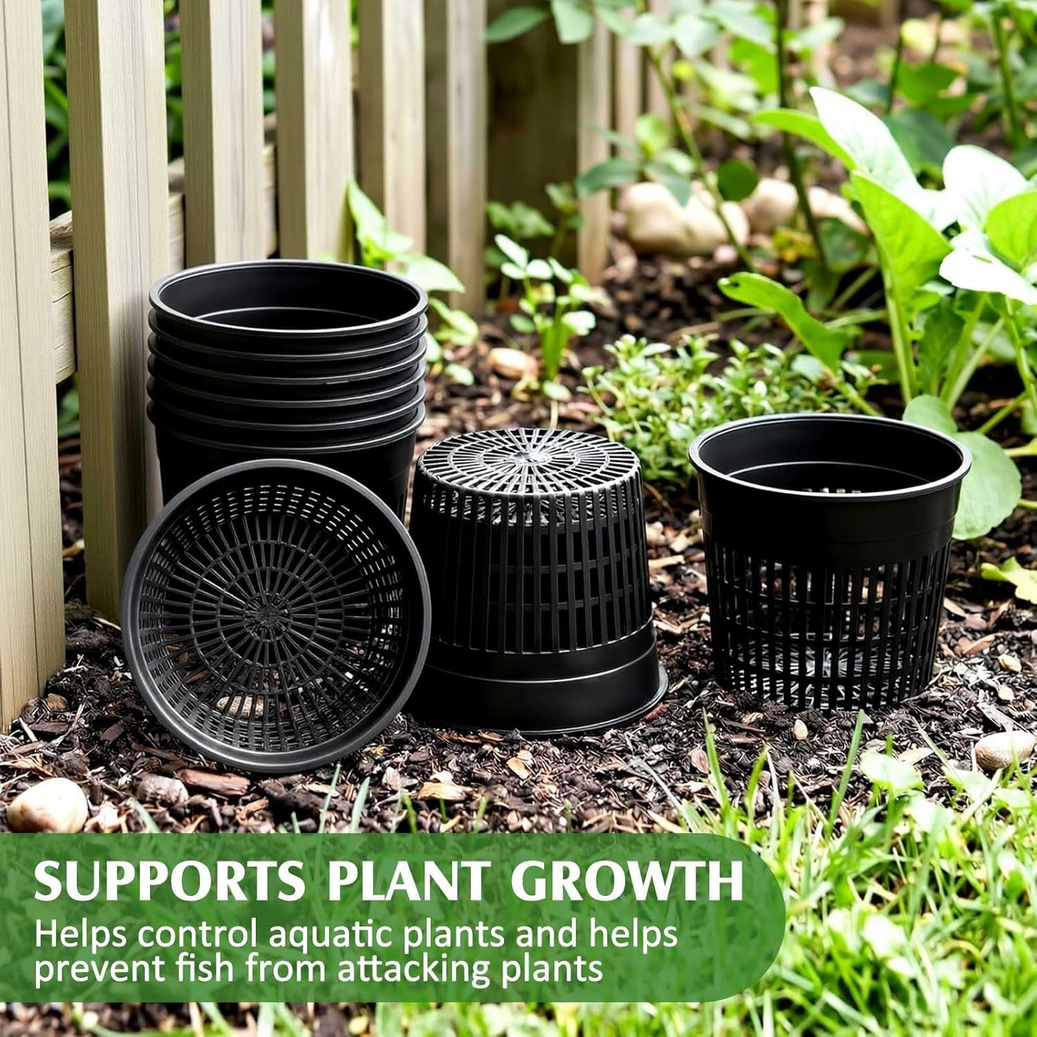 16 Pcs Aquatic Plant Pots 6 Inch round Pond Plant Baskets Net Pots for Hydroponics Black Plastic Mesh Pond Containers for Hydroponics Live Aquarium Flowers