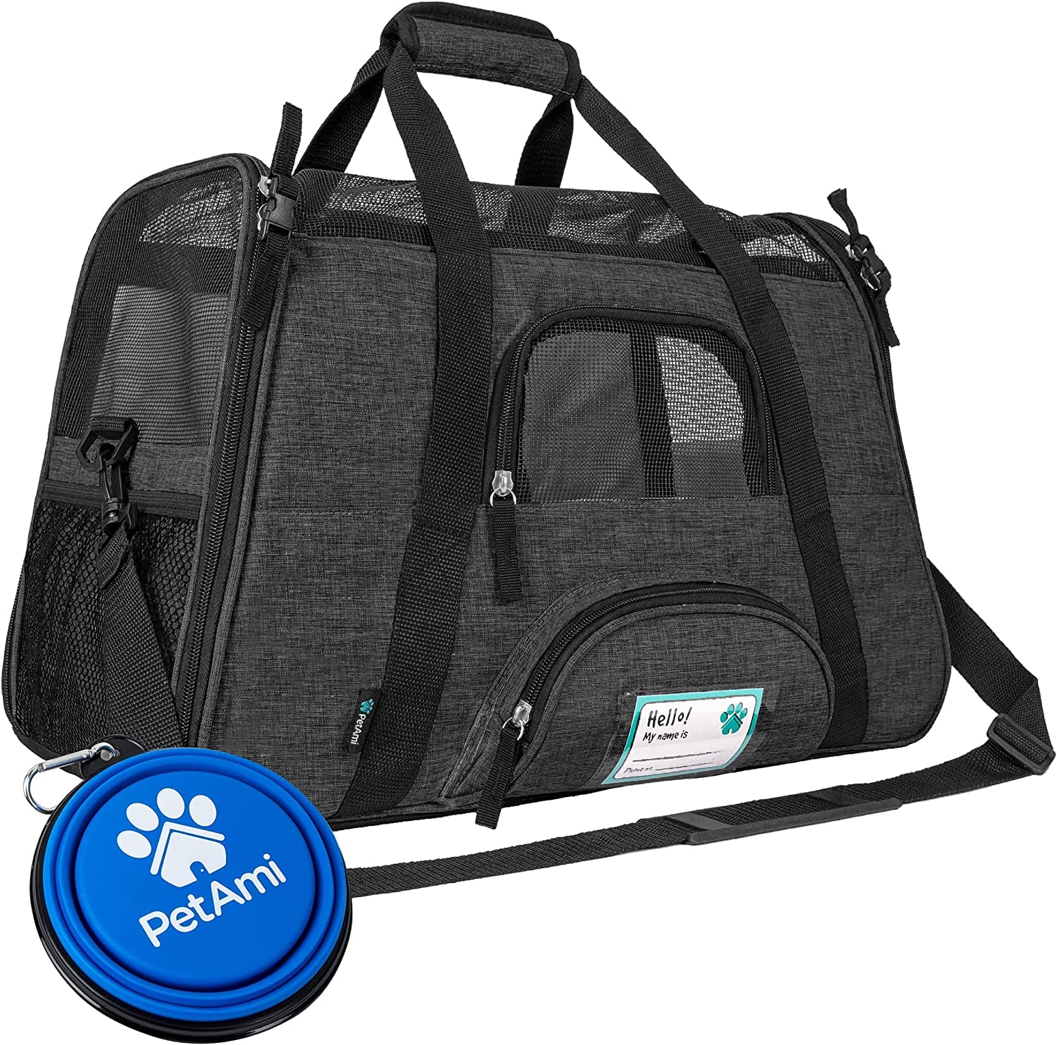 Airline Approved Pet Carrier for Cats & Small Dogs, Soft Sided TSA Travel Carrier Bag with Sherpa Bed, Breathable Mesh Ventilation, Collapsible Bowl, up to 18 Lbs, Large Heather Purple
