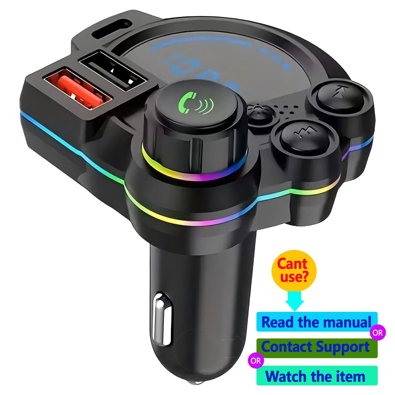 Bluetooth 5.3 FM Transmitter for Car, PD 30W & QC 3.0 Fast Charging, Deep Bass Hi-Fi Music Player, Wireless Radio Adapter with RGB Backlit, Hands-Free Calling, Car Gadgets & Road Trip Essentials for All Vehicles