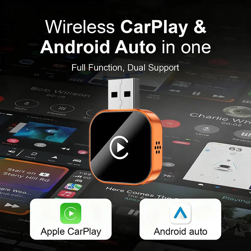 【Yurnlv】 New 2026 Carplay Wireless Carplay Adapter for Iphone/Android, Orange, Hands-Free Calls, Wireless Adapter, Electronic Charger, Carplay Adapter