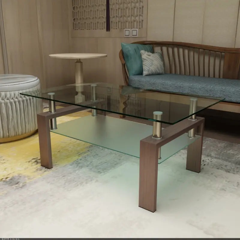 【Bellemave】Rectangle Black Glass Coffee Table, Clear Coffee Table,Modern Side Center Tables for Living Room,Living Room Furniture