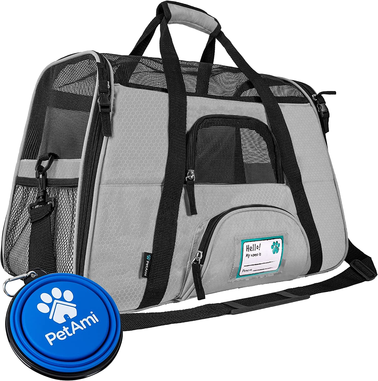 Airline Approved Pet Carrier for Cats & Small Dogs, Soft Sided TSA Travel Carrier Bag with Sherpa Bed, Breathable Mesh Ventilation, Collapsible Bowl, up to 18 Lbs, Large Heather Purple