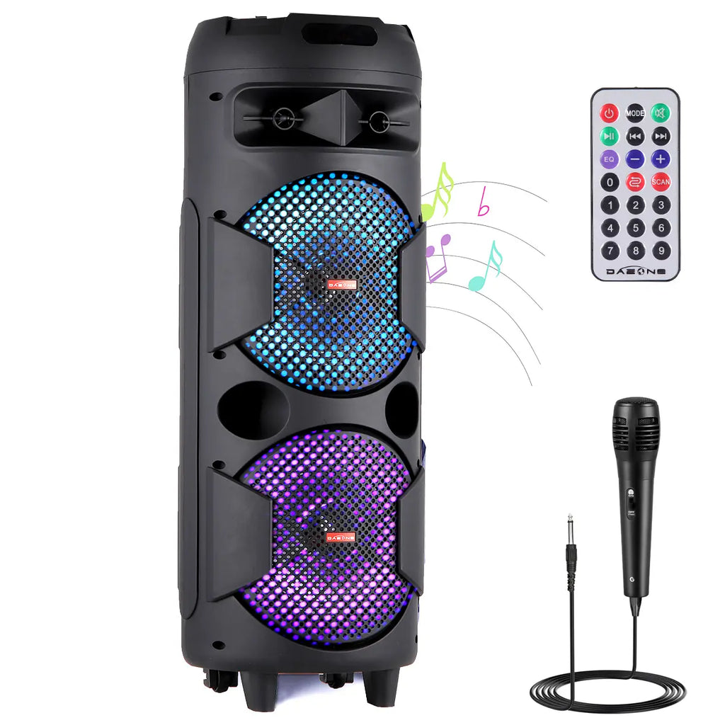 Portable Wireless Bluetooth Speaker Daul 8 Inch Subwoofer Indoor Outdoor Party Sound Box with Microphone Remote Control AUX FM LED