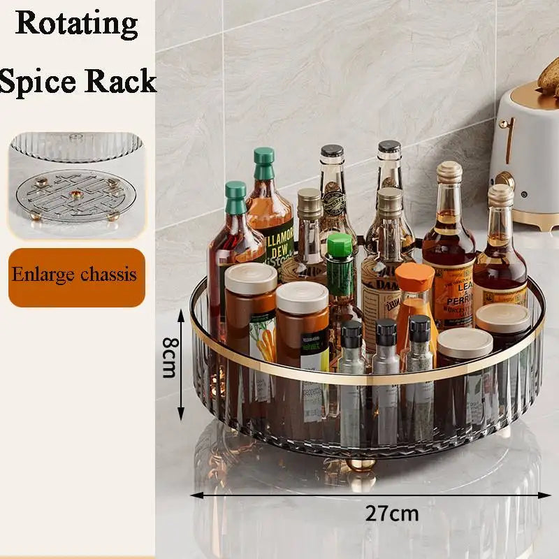 360° Rotating Seasoning Storage Rack Kitchen Storage Spice Rack Non-Slip Cabinet Organizer Tray Plate Cosmetic Organizer Bin