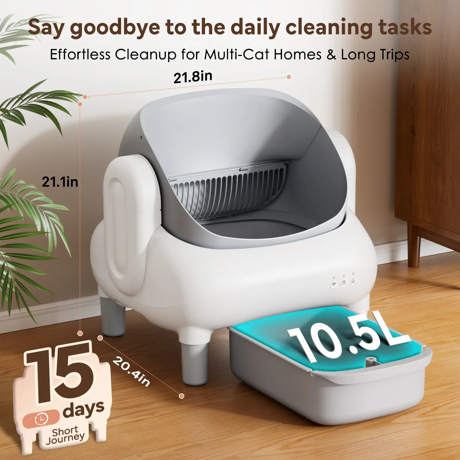 Automatic Litter Box for Multi-Cat Homes - Open-Top, APP Control, 2.4G Wifi Only, Safety Sensors, Odor Lock, 10.5L Large-Capacity Sealed Leak-Proof Waste Bin Self-Cleaning Cat Litter Tray
