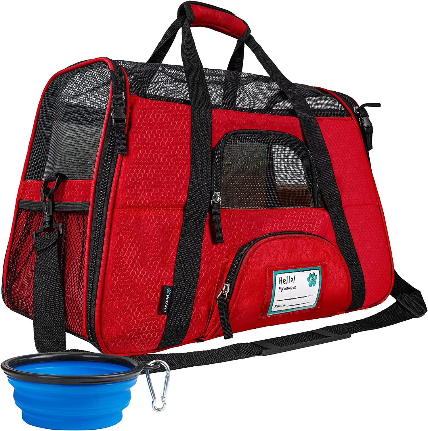 Airline Approved Pet Carrier for Cats & Small Dogs, Soft Sided TSA Travel Carrier Bag with Sherpa Bed, Breathable Mesh Ventilation, Collapsible Bowl, up to 18 Lbs, Large Heather Purple