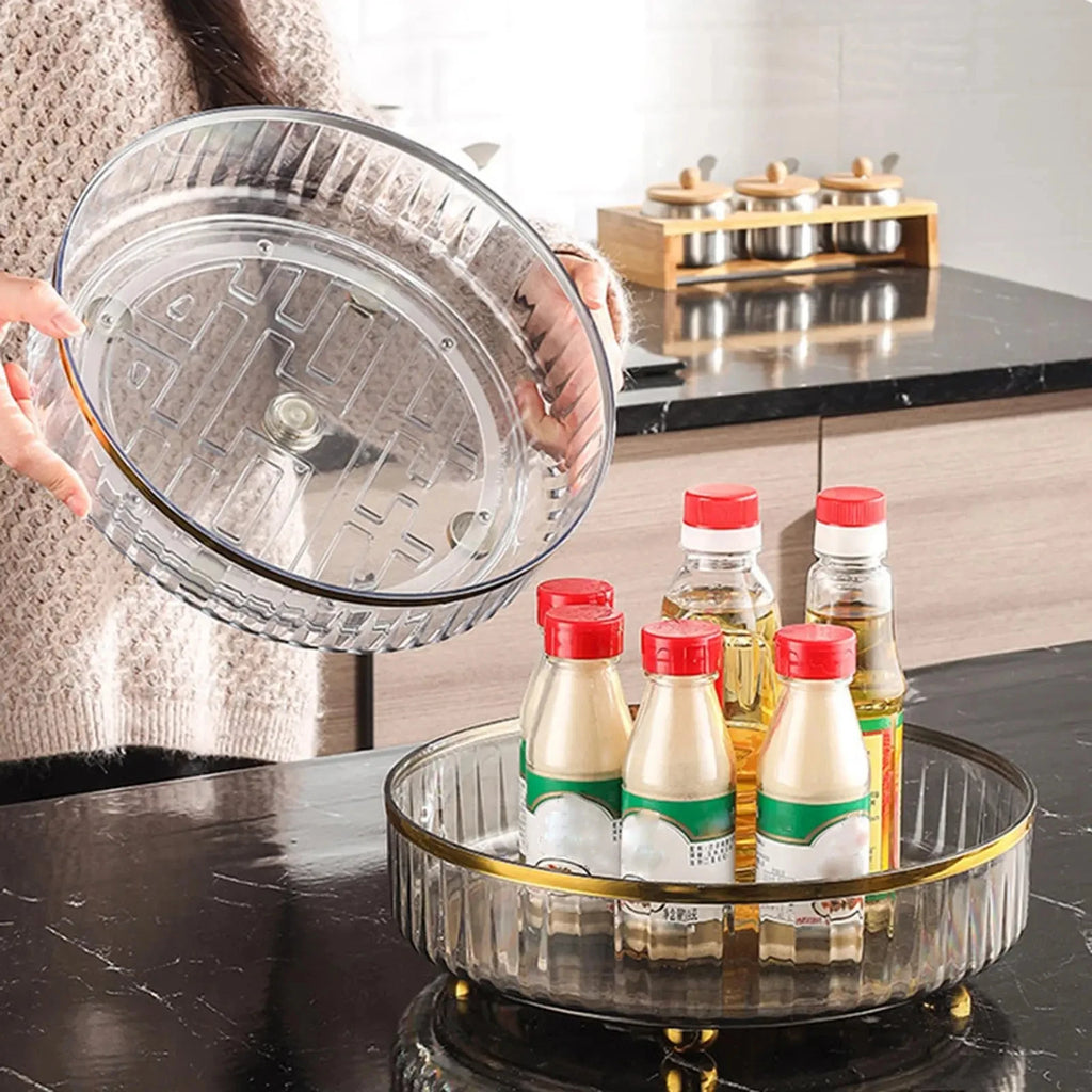 360° Rotating Seasoning Storage Rack Kitchen Storage Spice Rack Non-Slip Cabinet Organizer Tray Plate Cosmetic Organizer Bin
